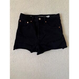 Levis Ribcage Denim Shorts Womens 27 Black High Rise Button Fly Cutoff Stretch